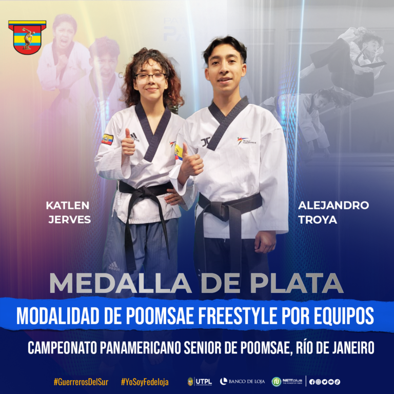 katlen Jerves y alejandro Troya, medalla de plata en el Campeonato Panamericano Senior de Poomsae, Río de Janeiro, del 01 al 03 de mayo del 2024, modalidad Poomsae Freestyle por equipos.